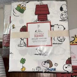 Pottery Barn Kids Peanuts Snoopy Woodstock Quilt Quilted Sham Sheet Set 8 Piece