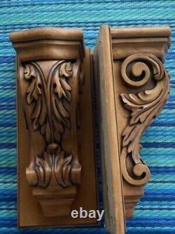 Set of 2 Solid Wood Carved Corbels Wall Bracket Shelves Heavy Pair Lovely Gift