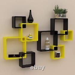 Set of 8 Wooden Twist Wooden Intersecting Wall Shelves Standard Yellow