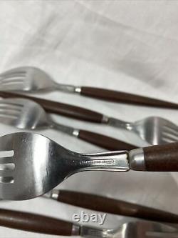 Vintage MCM synthetic Brown Wood Handle Stainless Flatware Spoons Japan 37 Piece