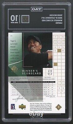 2003 Sp Authentic Golf #71 Carte de score du gagnant en or Tiger Woods Limitée à 100 exemplaires Tag 10