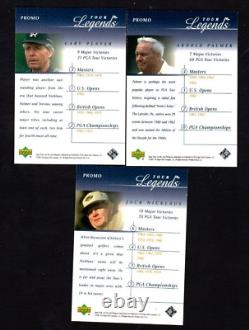 Ensemble de 8 cartes promotionnelles Upper Deck Golf 2001 - Carte rookie de Tiger Woods et légendes Palmer